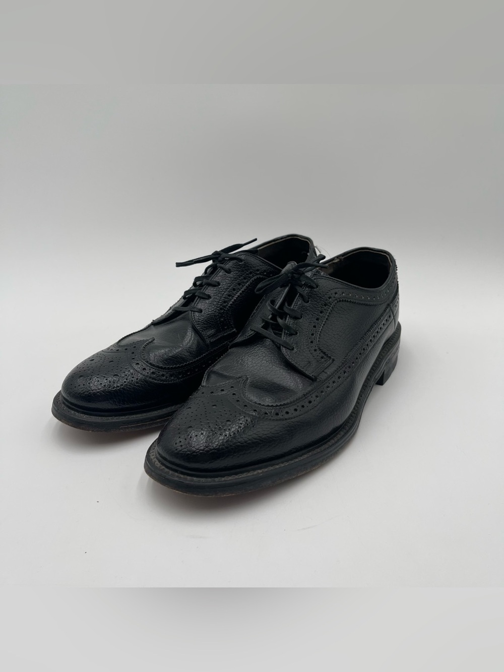 VTG Hanover Mens Longwing Wingtip Brogue Derby Oxford Dress Shoes Size 8.5 Black